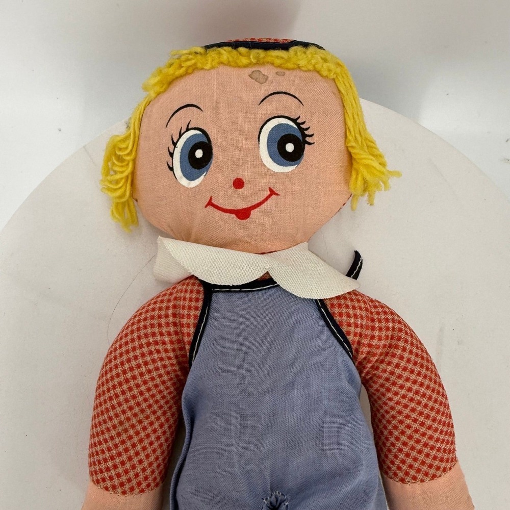 Vtg cloth rag doll googly-eyes manufactured in Hong Kong 100% Cotton